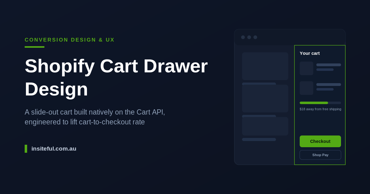Shopify cart drawer design, built natively on the Cart API by Insiteful