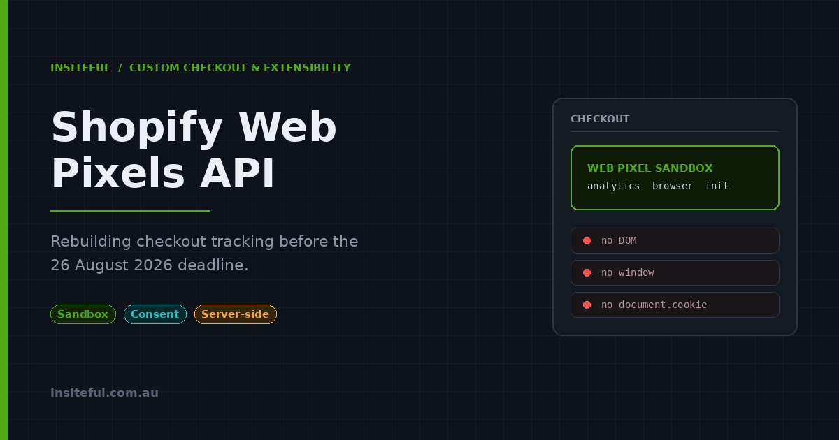 Shopify Web Pixels API, Insiteful custom checkout and extensibility article
