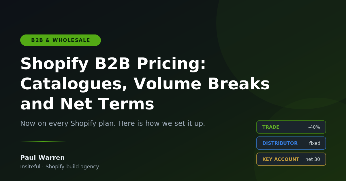 Shopify B2B pricing: catalogues, volume breaks and net terms - Insiteful Shopify build agency