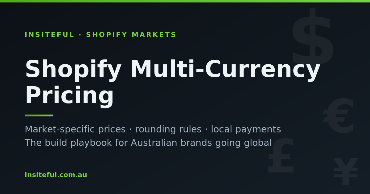 Shopify multi-currency pricing build playbook for Australian brands